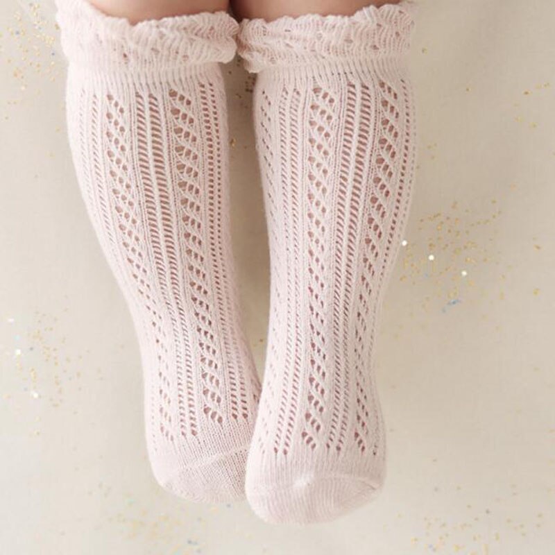 Søde nyfødte baby pige sokker sommer bomuld spædbarn knæ høje baby sokker til piger født  to 4 år hvid/pink 1 par: Lyserød / M (2-4y)