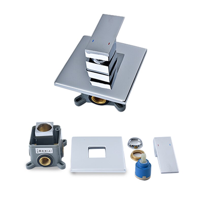 Square Solid Brass Hand Held Shower Head With Wall Connector and Hose Set Bathroom Concealed Valve Chrome Plating Shower Faucet: Box Valve only