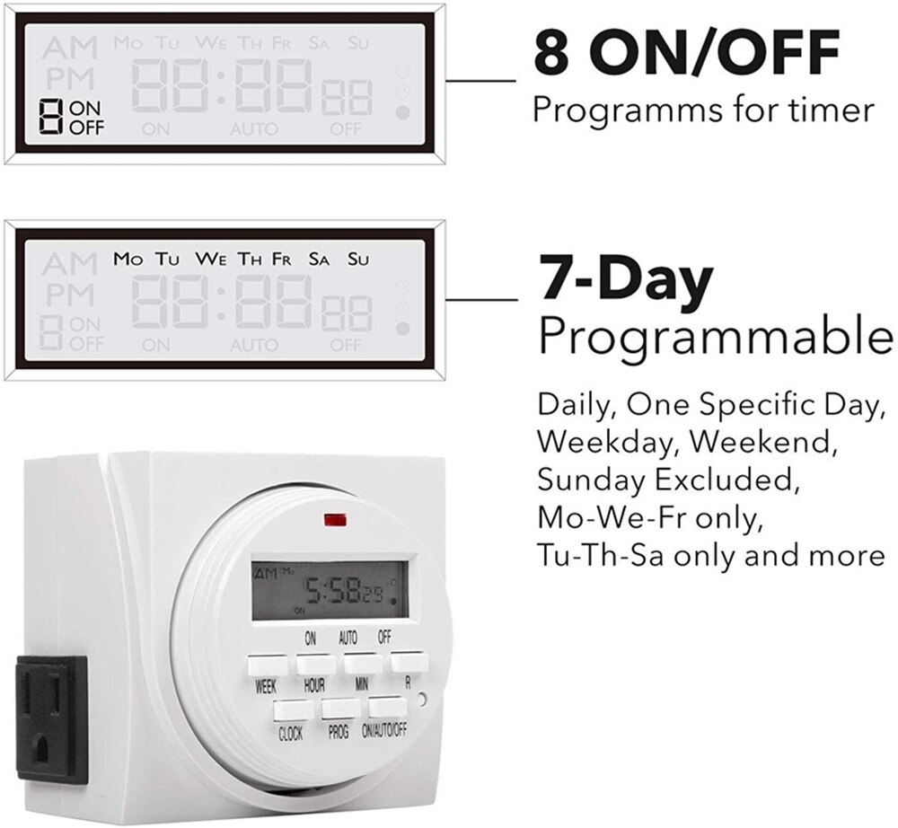 Interruptor temporizador programable 220V 230V AC LCD grande 1,6 pulgadas con relé con certificación UL dentro y función de tiempo de cuenta atrás
