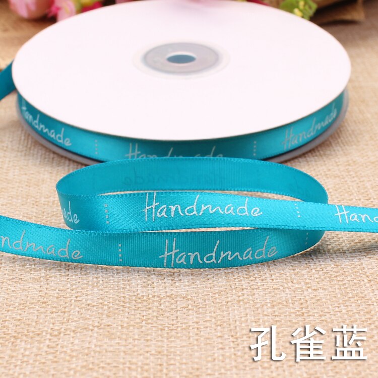 9Mm Handgemaakte Brief Gedrukt Satijnen Linten Bruiloft Verjaardag Party Kerst Bloem Geschenkdoos Wikkelen Diy Cake Bakken Linten: Peacock Blue