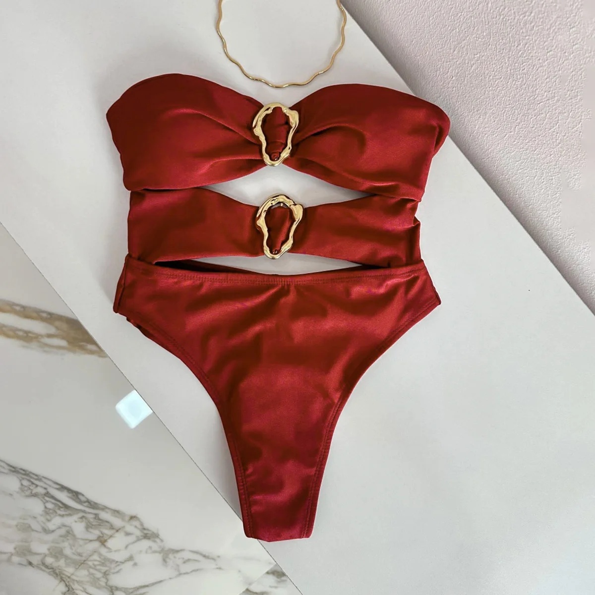 3 Colors Sexy Metal Rings Cut Out Women Swimwear O... - Grandado