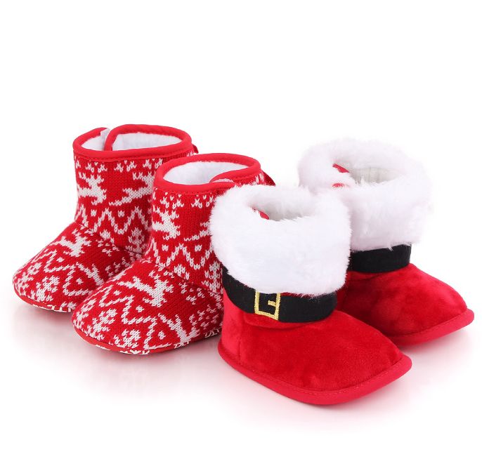 Botas de natal floco de neve santa design inverno chinelos quentes anti-deslizamento infantil botas recém-nascidos santa pé meias