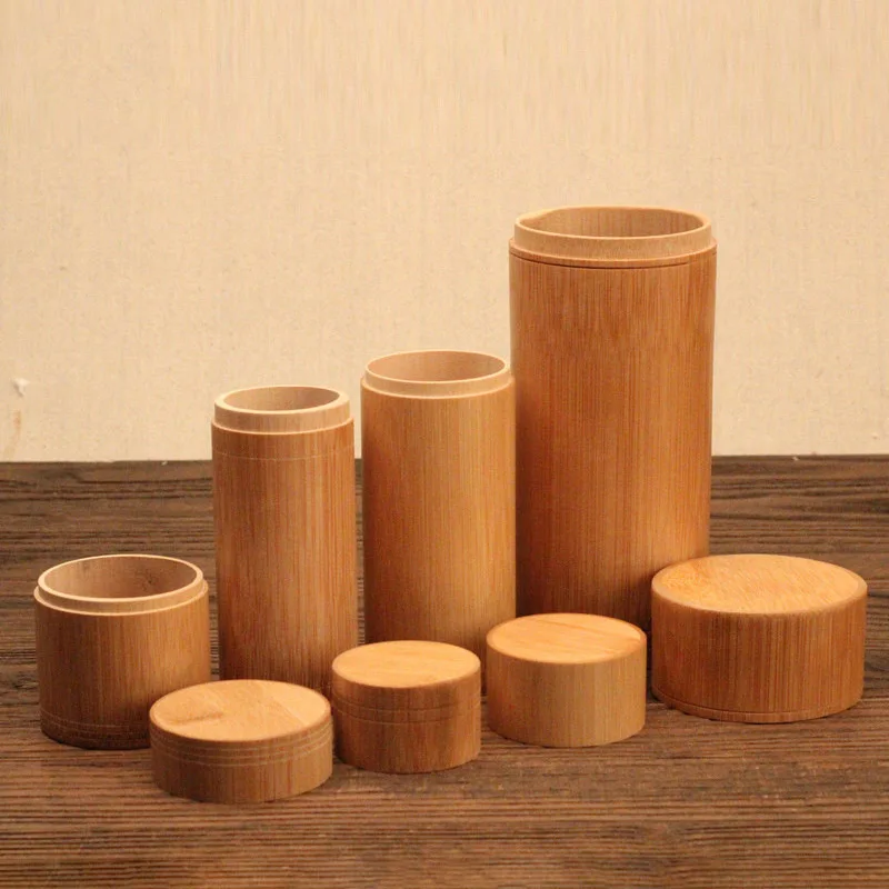 Pure Bamboo Straight Cylinder Tea Caddy Portable Tea Caddy Tea Storage Box for Home and Travel