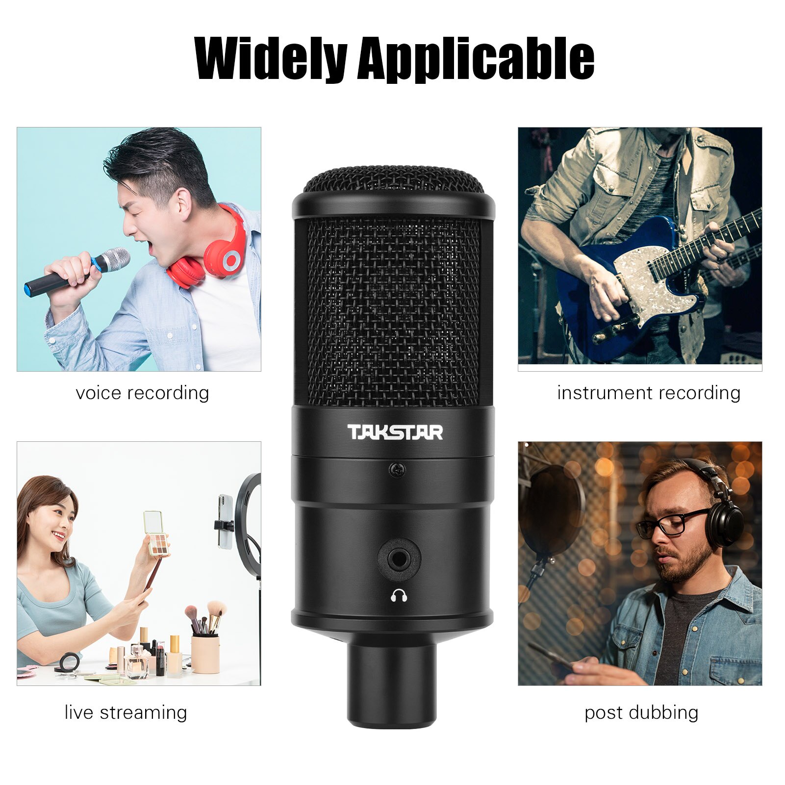 TAKSTAR PC-K220USB Condenser Desktop Microphone USB Powered Cardioid PC Mic Plug and Play for Voice Musical Instrument Recording