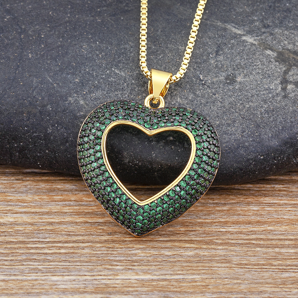 Nidin, collar de cadena de eslabones con colgante de circonita de cristal hueco en forma de corazón en 4 colores de , joyería con dijes para mujer, de aniversario: Color acero