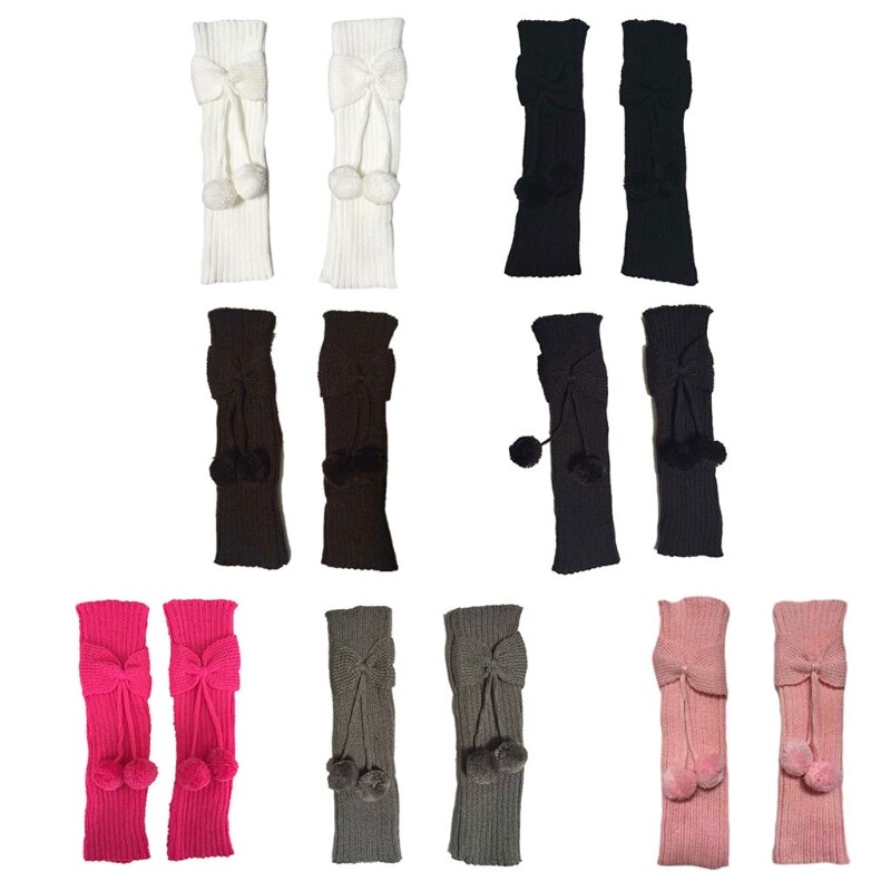 Effen Kleur Herfst Winter Knie Hoge Kinderen Strik Beenwarmers Met Bal Sokken 85DE