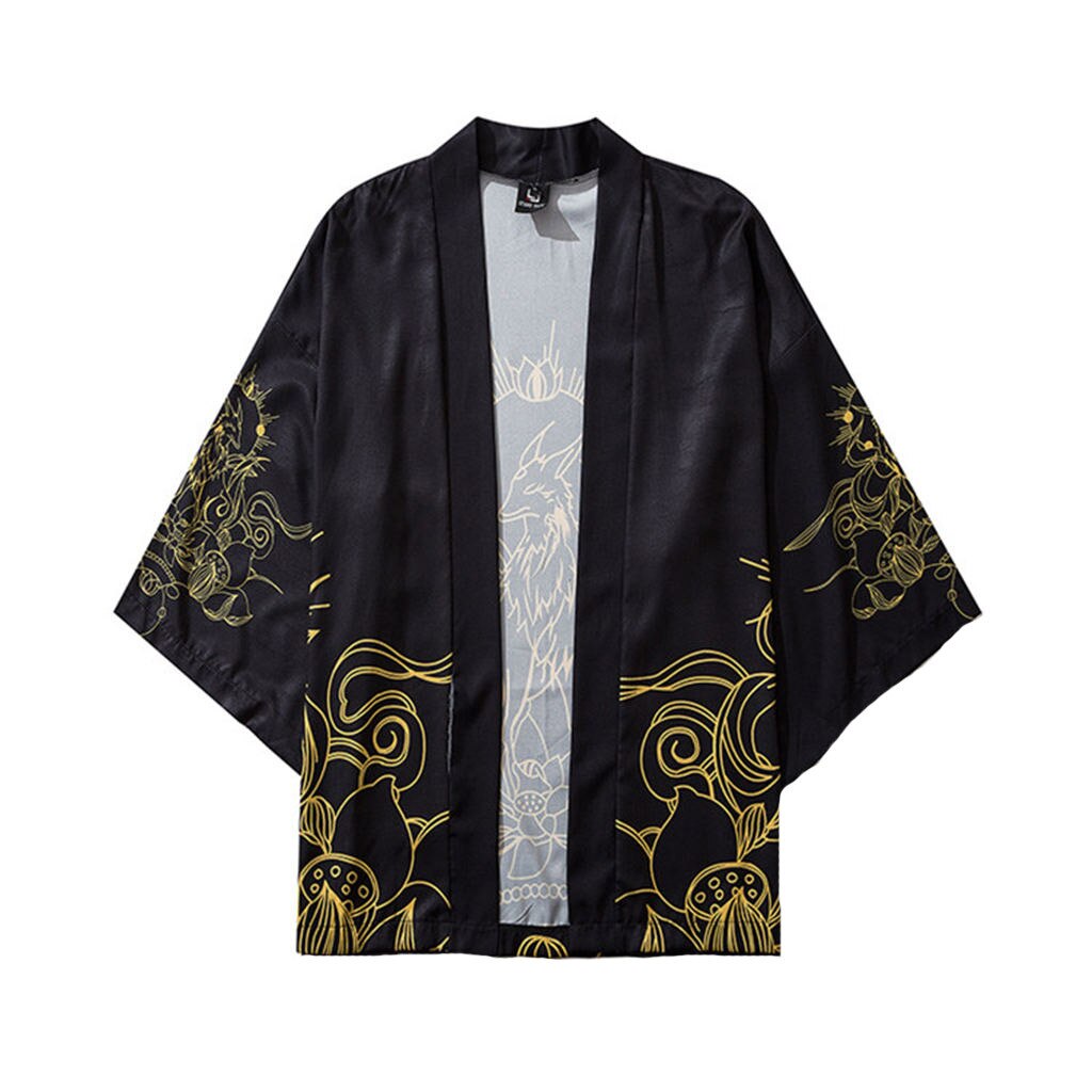 Japanese Kimono Traditional Yukata Kimono Cardigan Mens And Womens Cloak Jacke Japan Kimonos Male Casual Cardigan Shirts: Black / XXL