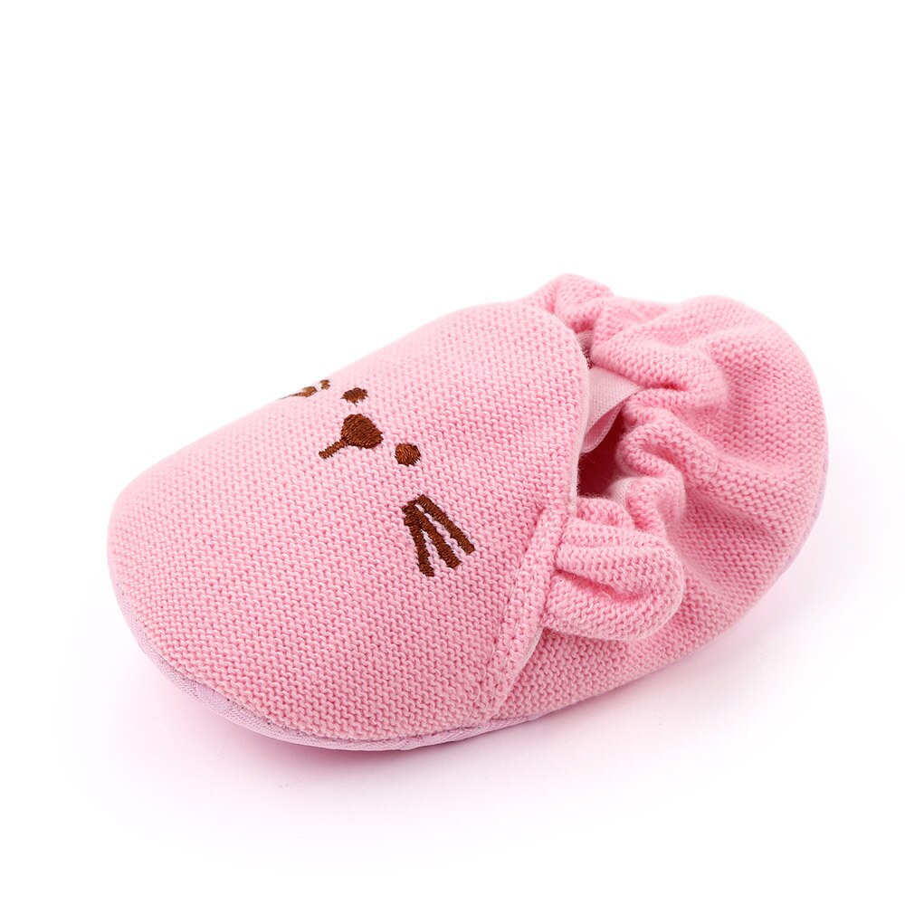 Zapatos para recién nacidos, zapatillas para bebés, niños y niñas, zapatos de cuna de punto, calzado de punto antideslizante de ganchillo con dibujos animados de ratón: Rosa / 13-18 meses