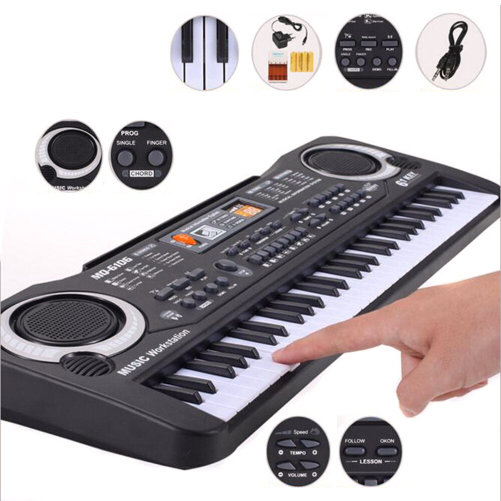 Children 61 Keys Electronic with Microphone Electric Piano Educational Electronic Keyboard with US Plug