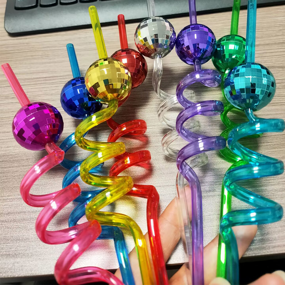 8 stuks kleurrijke spiegel discobal rietjes herbruikbare mini disco plastic stro jaren '70 disco decoratieve rietjes disco party verjaardag decor