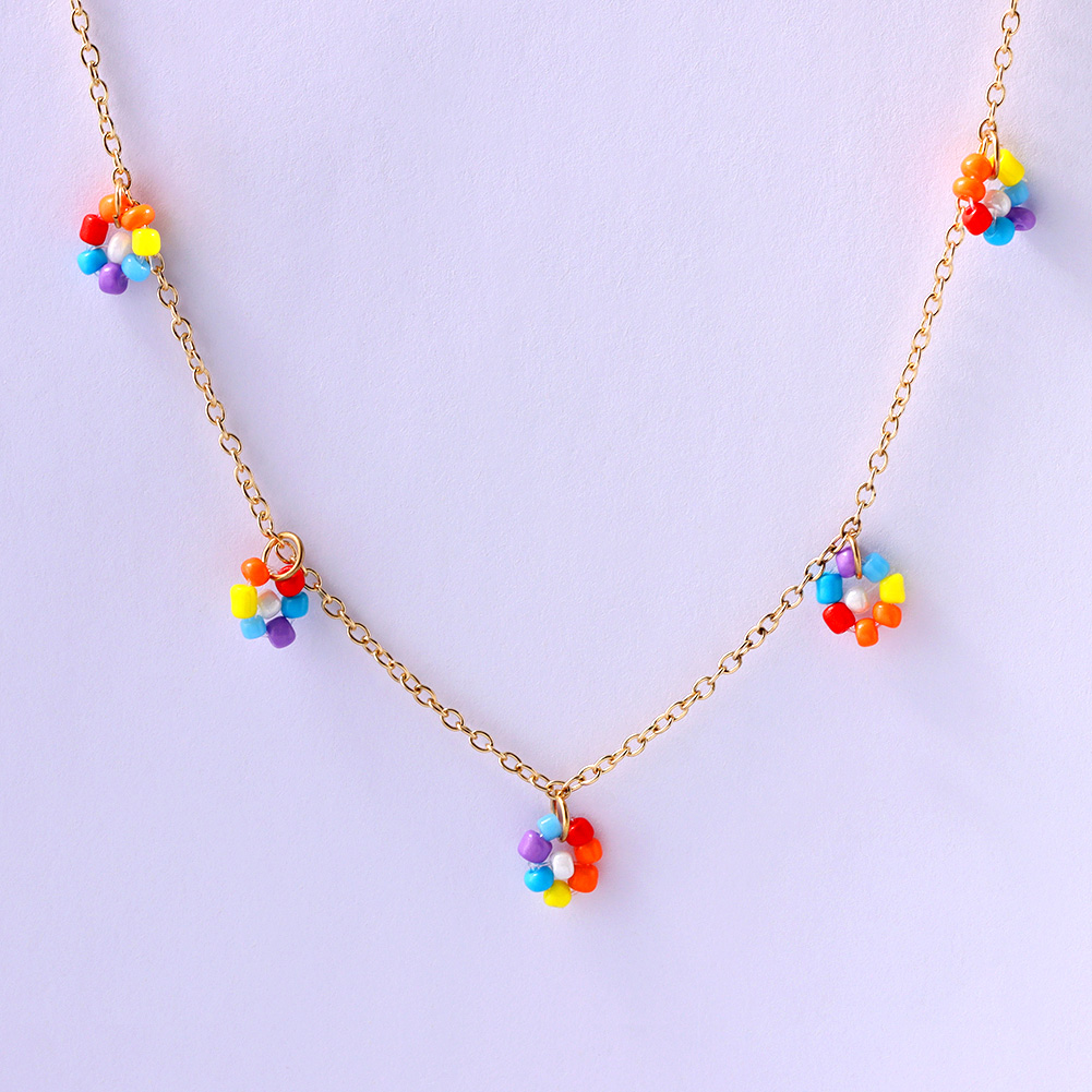 Collana di perline fiore margherita arcobaleno multistrato per donna cubana catena robusta girocollo Set gioielli bohémien regalo per feste Femme: 061201MC