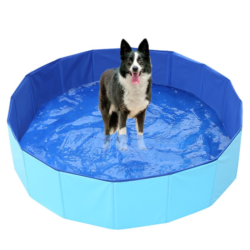 PVC Foldable Pet Dog Cat Swimming Pool PVC Washing Pond Dog Tub Bed Large Small Dog Swimming House Bed Summer Pool: Blue / 80x30cm