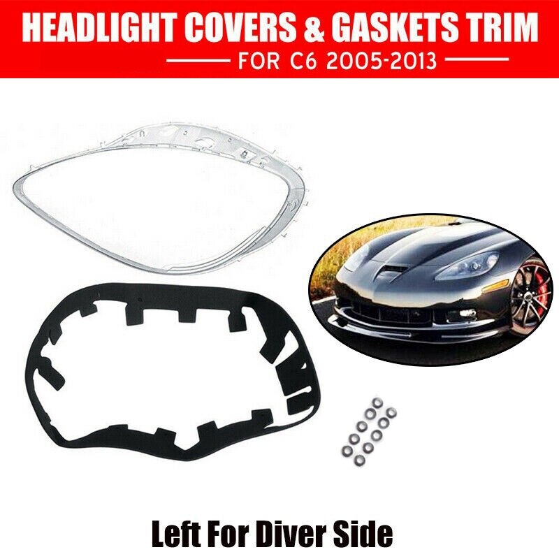 Linker Koplamp Lens Covers Voor Chevrolet C6 Corvette 2005 Met Zwarte Bekleding Pakkingen Seal Kit & 10Pcs fix Moer Snaps