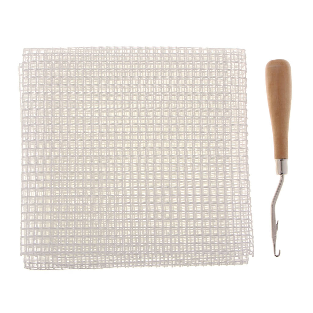 Låse krog tæppe gør værktøjer diy hooking strikning, hvid blank lærred mesh