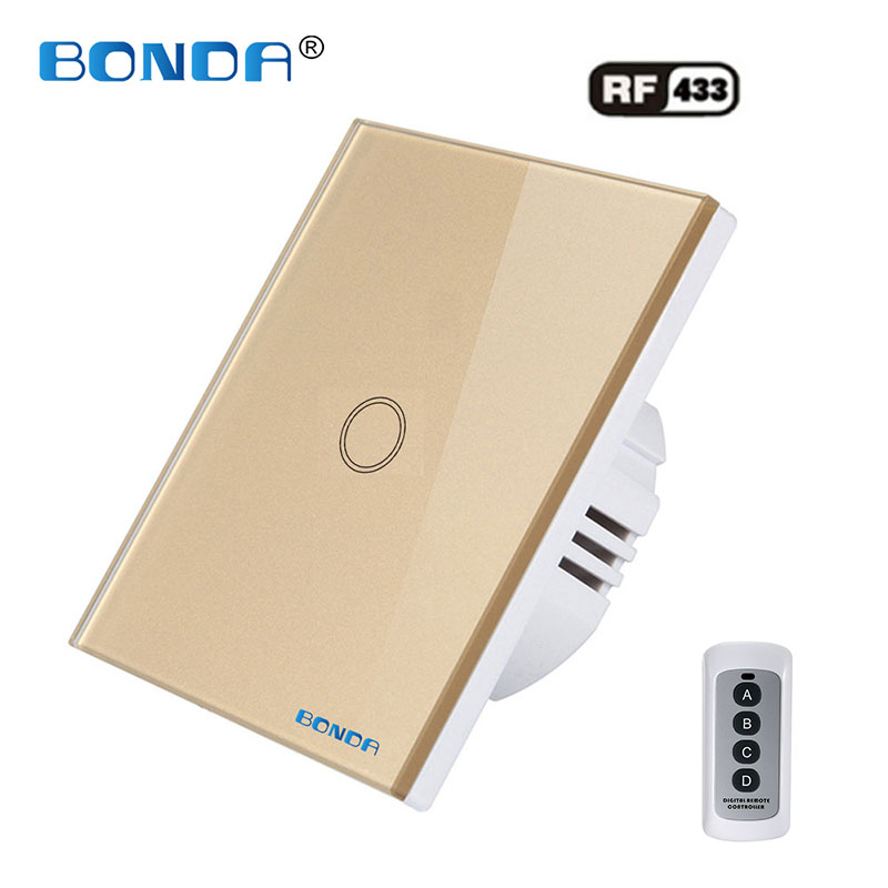 Bonda Wall Switch, Eu Standaard, Wit Kristal, Gehard Glas Panel, Touch Schakelaar, touch Screen Remote Contro Ac220v, 1Gang 1way