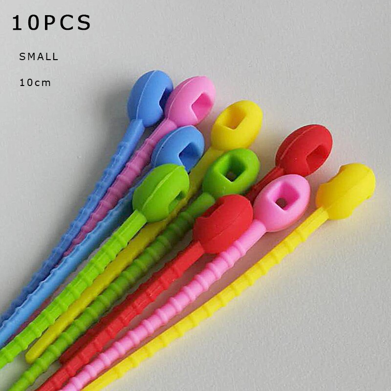 Gjenbrukbar silikonpose glipper 100%  matvare kabelhåndtering multifunksjonell husholdnings kabelbånd silikon matte glipper matbeskytter: 10cm-10 stk