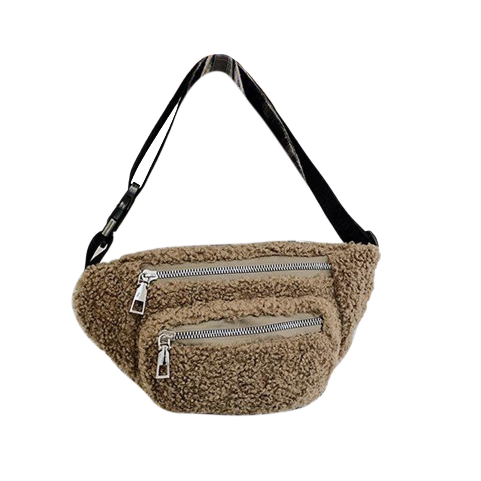 Women Cute Fanny Chest Pack Solid Color Casual Plush Crossbody Purse Soft Fleece Waist Belt Bag Pack: Brown