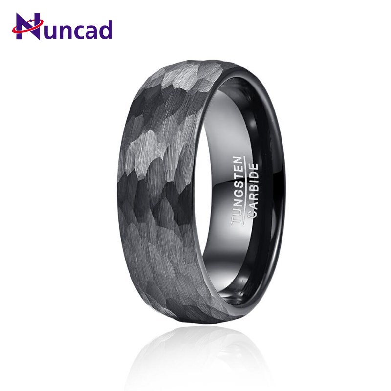 8mm svart wolfram bryllup band for menn mangefasetterte hamret børstet finish menn ringer aaa