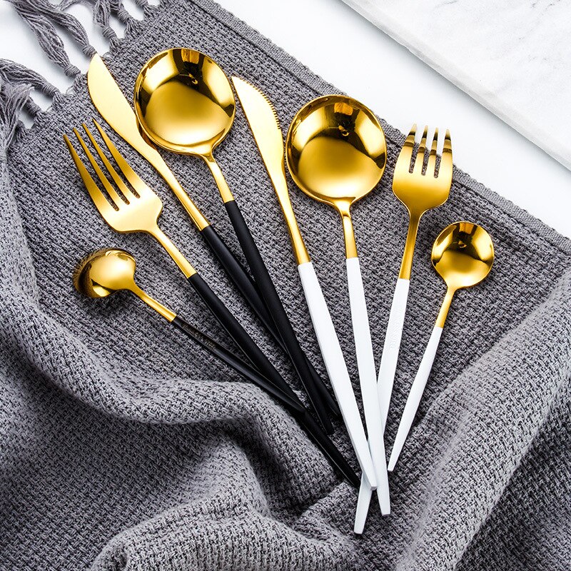 24Pcs Cutlery Set Kitchen Tools Gold Dinnerware Set Stainless Steel Knife Fork Spoon Tableware Set Home Table Decoration Gold