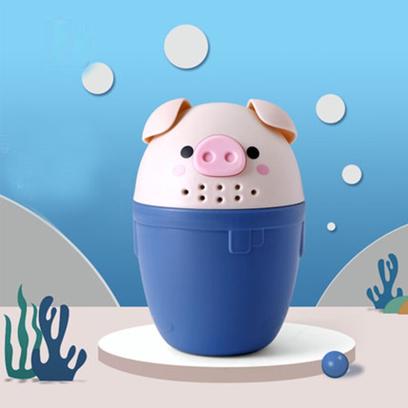 Kids Bath Tool Cartoon Pig Baby Bath Caps Cute Toddle Shampoo Cup Children Bathing Bailer Baby Shower Spoons Washing Hair Cup: Deep Blue Pig