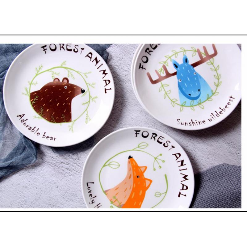 Nordic Ceramic Dinner Dish Plate Cartoon Animal Pattern Steak Fruit Salad Spaghetti Dessert Plates Kitchen Tableware