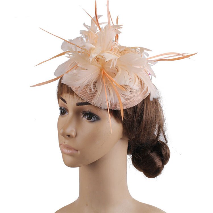 Fs Vrouwen Hoeden Vlas Wit Tovenaar Hoed Voor Bruiloft Cocktail Elegante Vrouwelijke Britse Dame Kerk Veer Hoeden Derby Fedora: Champagne