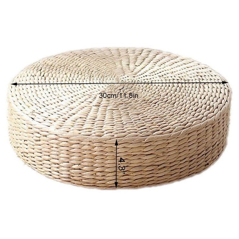 Japansk tatami golv handvävd kudde sittkudde, rund vadderad rumsgolv halmmatta för utomhussäte inomhus (11.8x 4.2 tum)