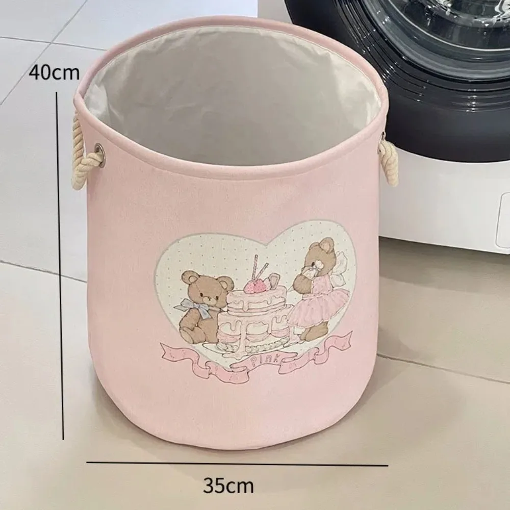 Mignon avec poignées panier à linge grande capacité dessin animé ours lapin jouets panier de rangement pliable rond panier à vêtements chambre: Black