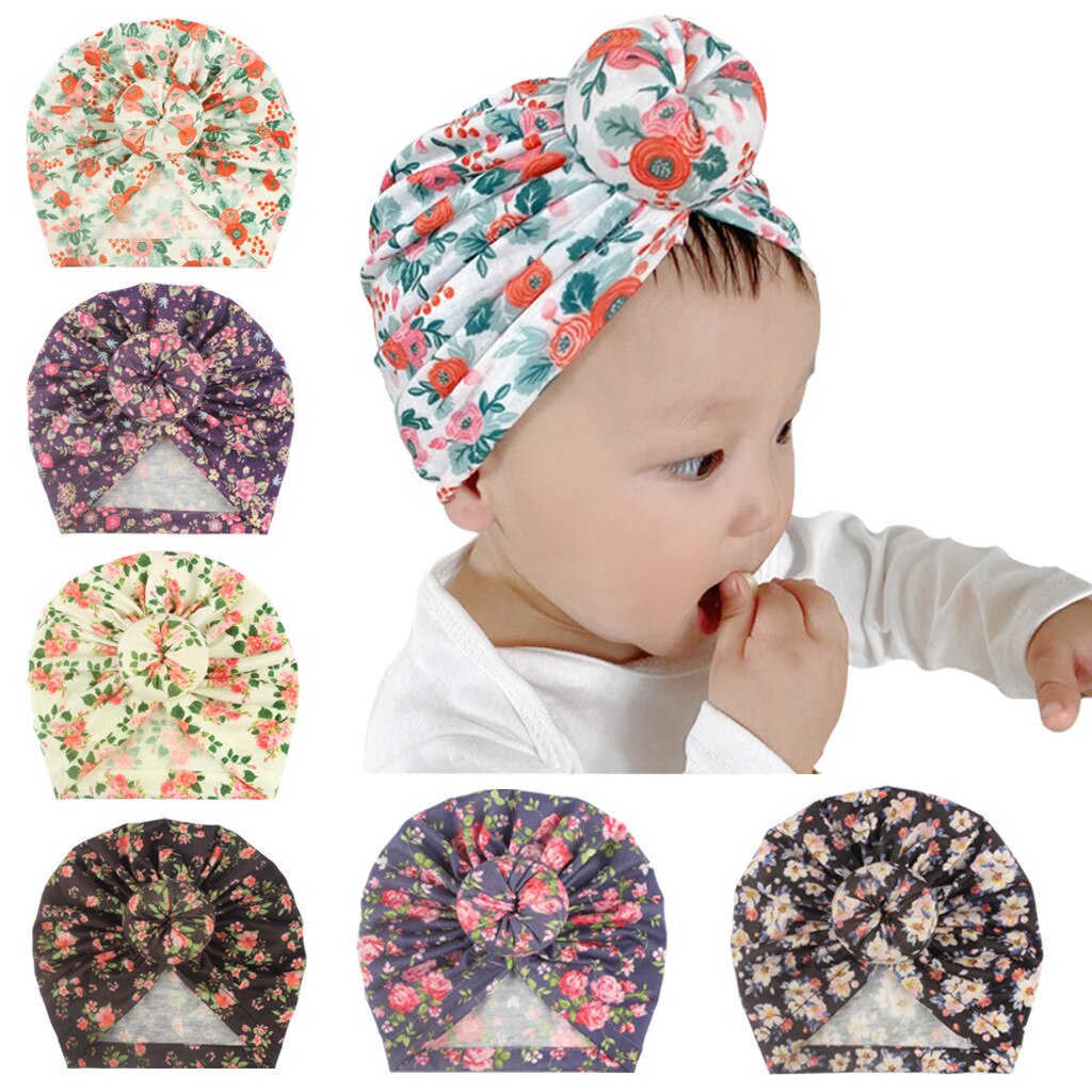 Baby Spullen Bloemenprint Baby Meisje Hoed Met Geknoopt Baby Beanie Baby Meisjes Jongens Accessoires Cap Voor Meisjes Kid hoeden # P30