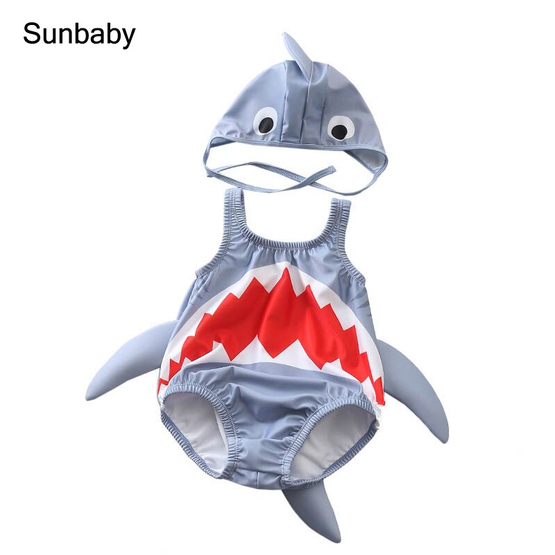 SUNbaby baby swimwear cute shark cartoon 2pcs Sleeveless swimwear kids One Pieces for 0-3 year S0303: Gray / 24M