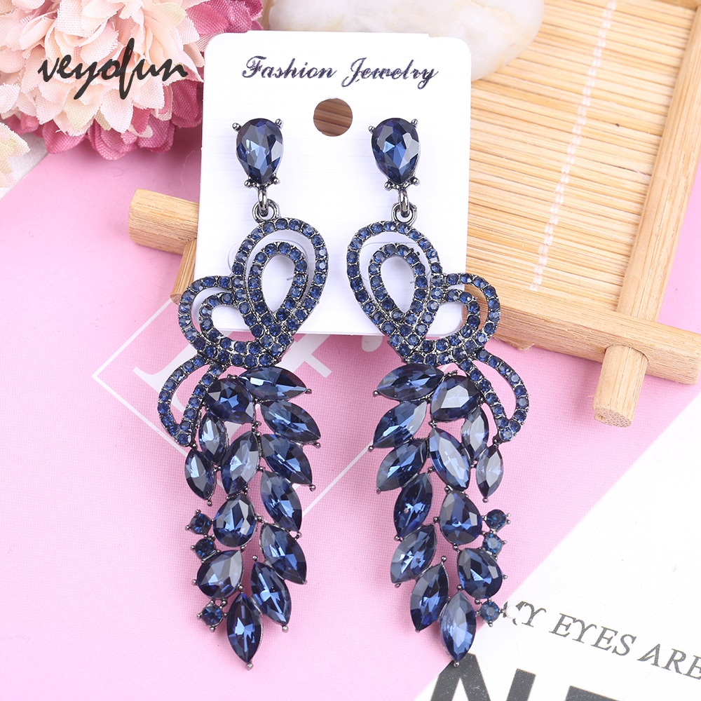 Veyofun Symmetrical Butterfly Hollow out Crystal Earrings Ethnic Dangle Earrings Jewelry for Women Brinco