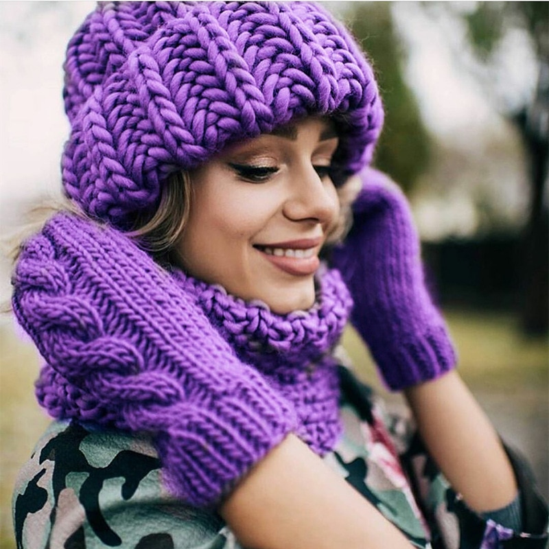 Bonnet tricoté pour femme, épais, doux, , gros Bonnet tricoté, solide, Ski de glace, Skullies, Bonnet