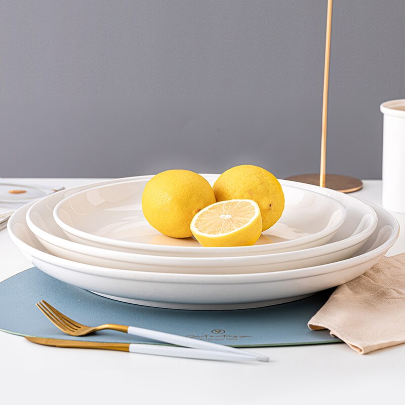 Large Plate Super Large Ceramic Household Deep Plate Flat Fruit Plate Steamed Fish Round Plate