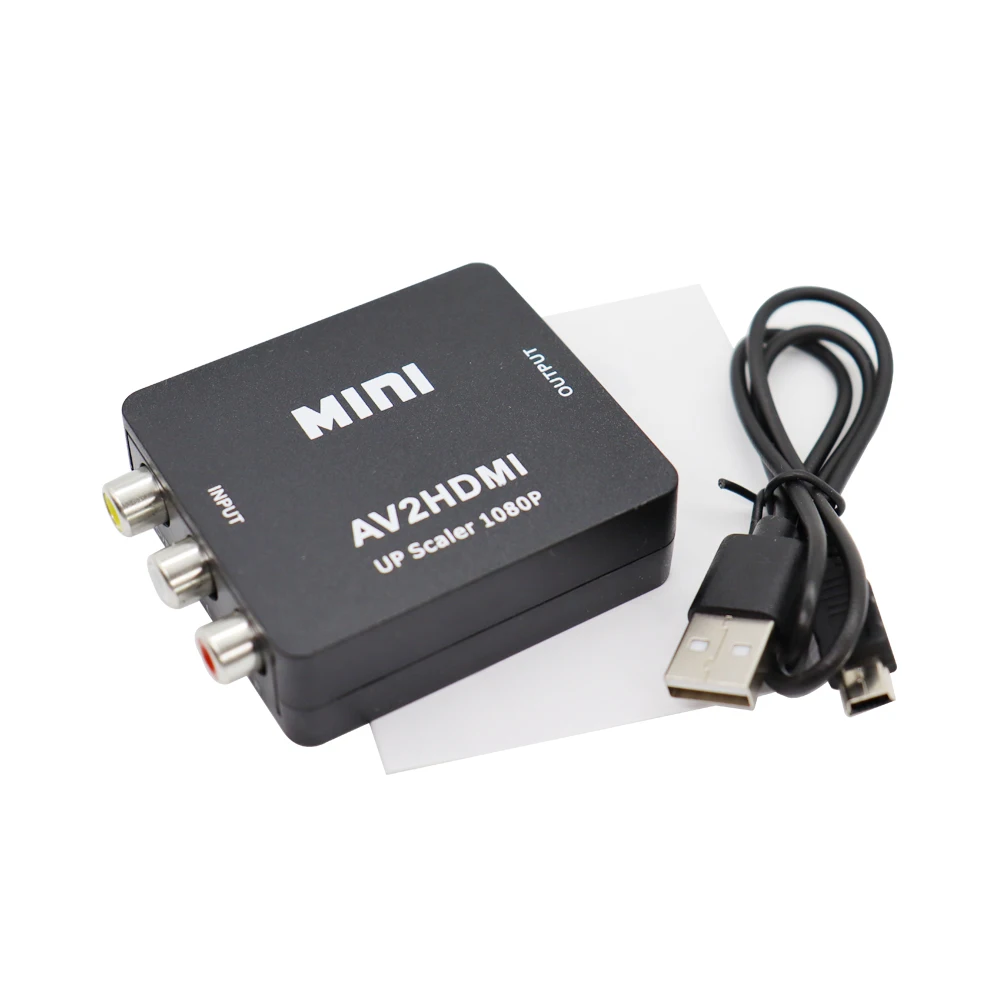 AV2HDMI RCA AV naar HDMI-compatibele composietadapterconverter 1080P audiovideokabel CVBS AV-adapter met USB-kabel: Black