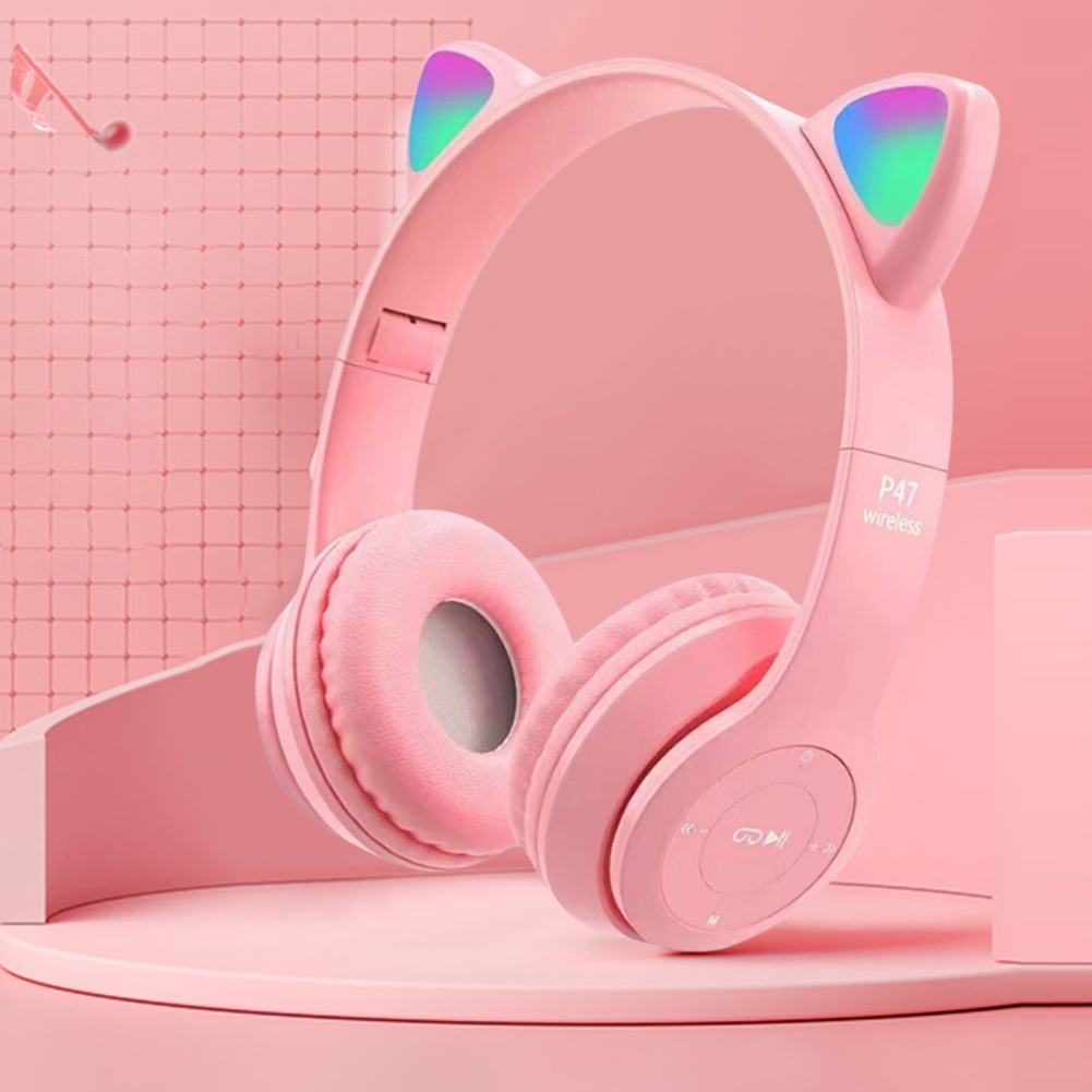 Gaming-headset Cat Ear Bluetooth-compatibele helmen Stereo Bass Over-Ear-headsets Leuke sporthoofdtelefoon voor kinderen en volwassenen