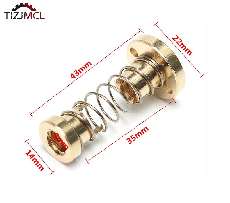 T8 Lood Schroef Anti Backlash Lente Moer Geladen Eliminatie Kloof Moer Lead2mm/4Mm/8Mm Voor Acme draadstang Diy Cnc 3D Printer Onderdelen