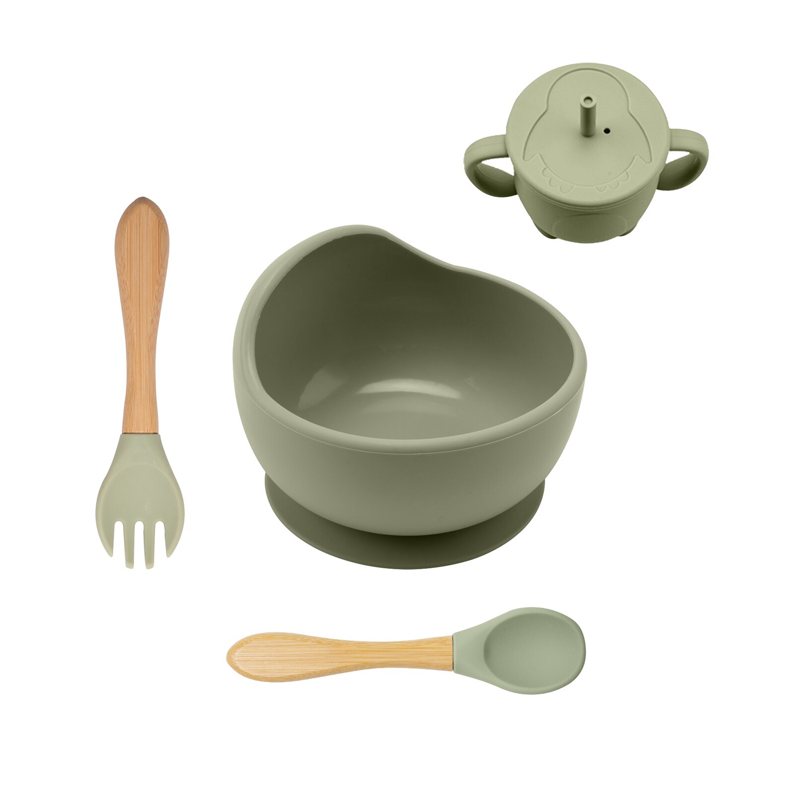 Dziecko płyta silikonowa zastawa stołowa dzieci miska zasysająca talerze karmienie dziecka miseczka silikonowa kubek ze słomką widelec naczynia zestaw stołowy dla dzieci: J