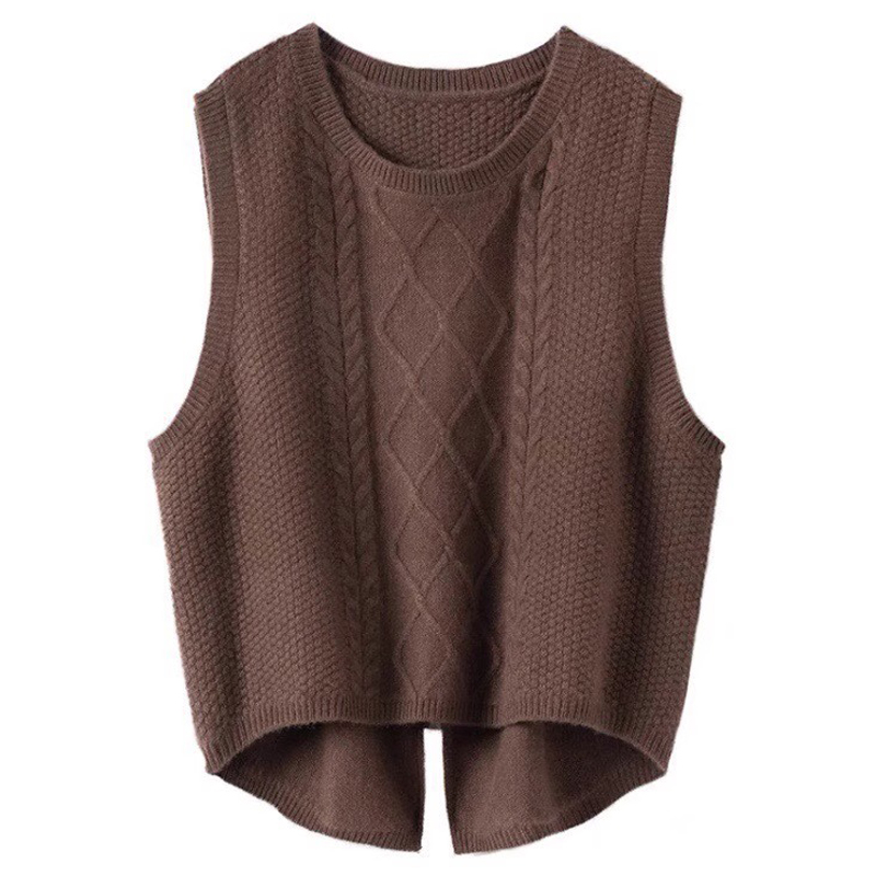 100%  merino ren uld strikket vest efterårs- og vinterjakke løs hvid sweater ærmeløs varm jakke dmr 176: M / Mørkebrun