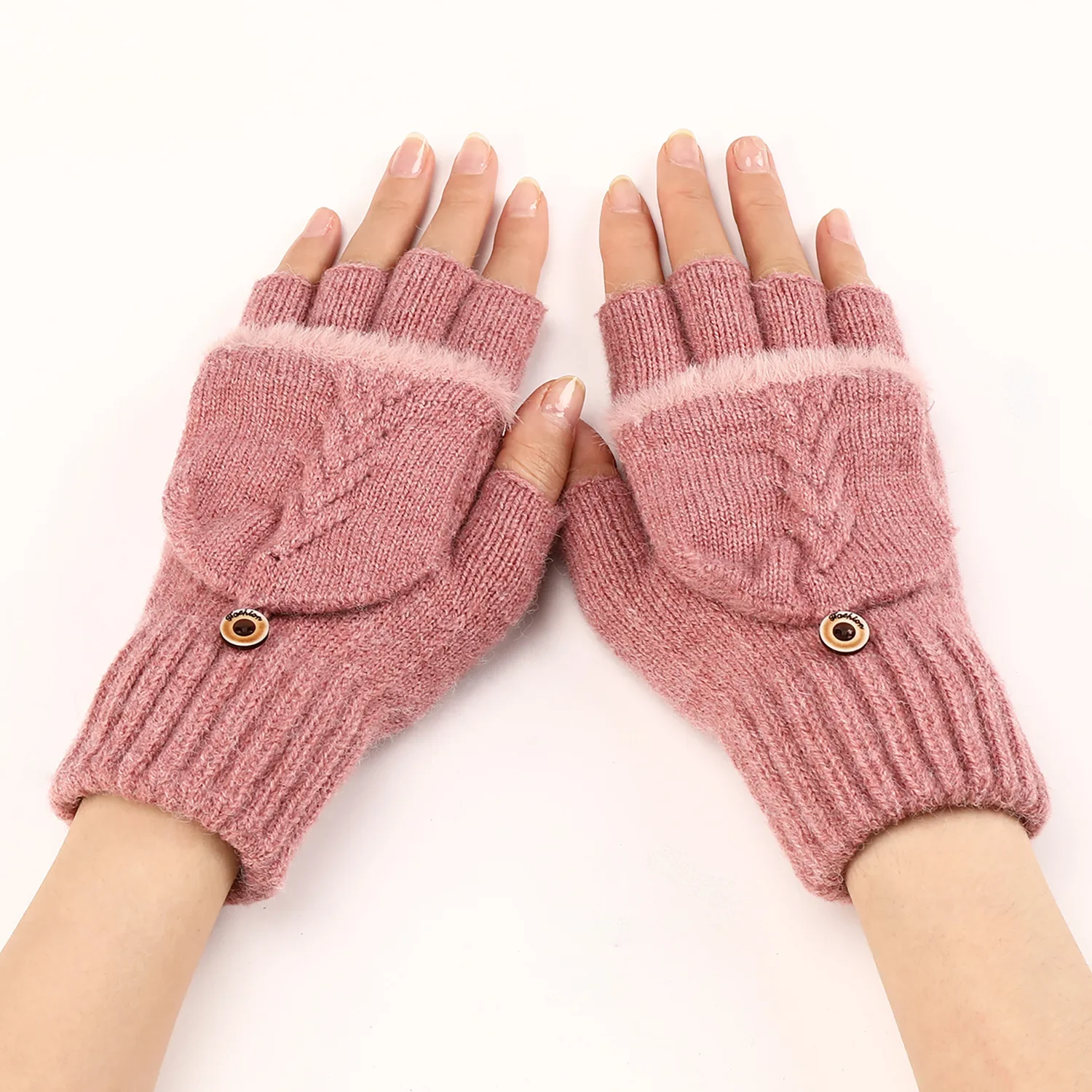 Gants en laine sans doigts pour femmes, tricotés, sans doigts exposés, épais, mitaines chaudes et épaisses pour l'hiver: GRIS