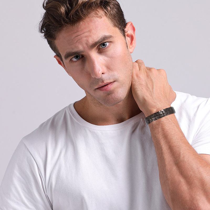 Elegante Mens Black Armbanden Titanium Staal Therapie 2 Rij 4 In 1 Spar Negatieve Ion Germanium Armband Mannen Sieraden