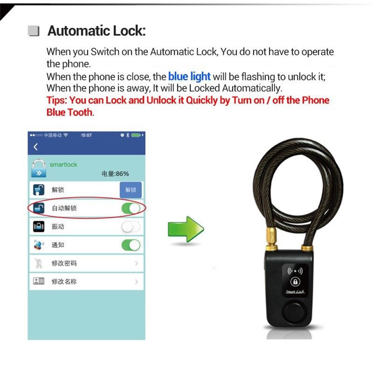 Smart Bluetooth Fiets Security Lock Anti Diefstal 105dB Alarm Perfect Voor Bike Motorcycle Gates