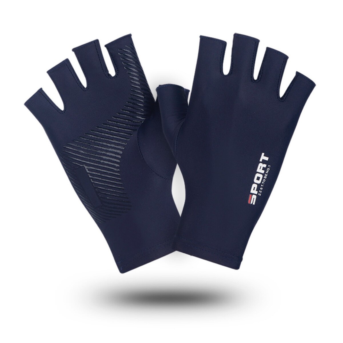 Gants antidérapants d'été en soie glacée, protection solaire fine, en Lycra, haute élasticité, en Silicone, pour la pêche: Navy blue-half / M