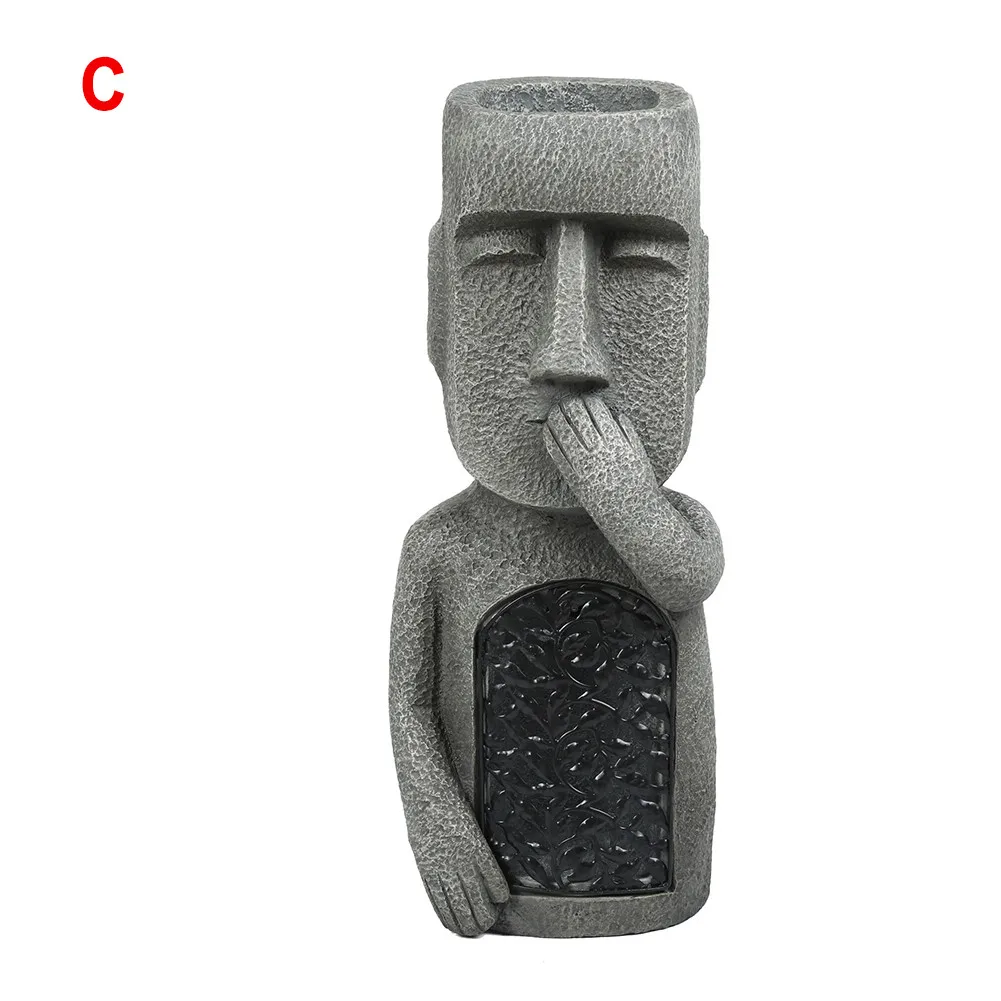 See Hear Speak No Evil Garden Easter Island Statues Resin Sculpture Outdoor Decoration Home Vase Statue Decor Figurine: c