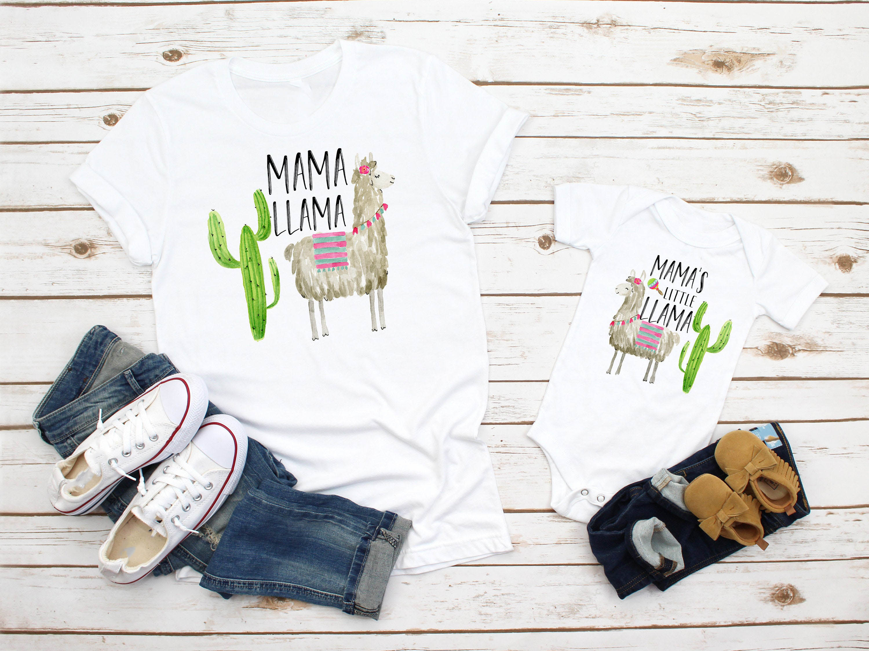 Mama Lama En Mama &#39;S Little Lama Bijpassende Shirts Mama En Me Bijpassende Tops Silibing Familie Bijpassende Outfits: 1PC MOM- XXL