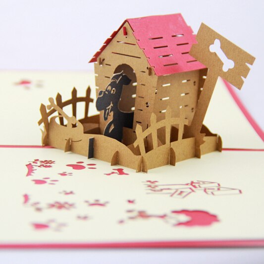 Tarjeta de cumpleaños de Casa de perro, tarjeta de felicitación pop-up 3D, de cumpleaños hecho a mano,