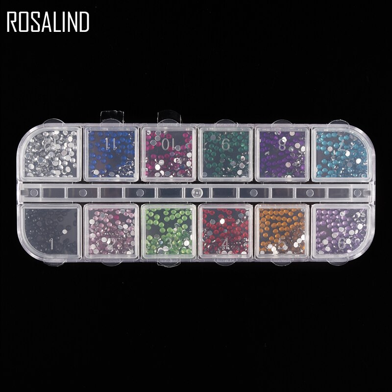 ROSALIND 1.5mm 12 Kleuren Nail Decoratie Ronde Box Steentjes Shinny Nail Art Decoraties