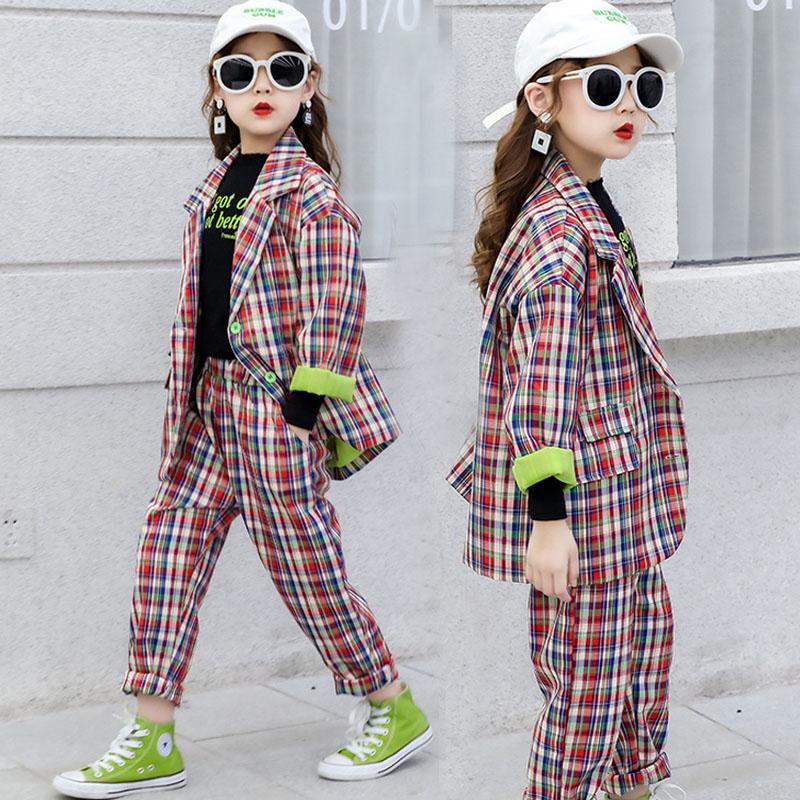 Meninas adolescentes outfits treino crianças terno para meninas conjuntos de roupas escola xadrez jaquetas calças terno 10 12 anos meninos roupas criança