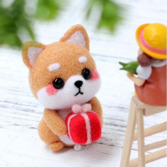 Cute firewood dog Wool Felt wool needlepoint kit wool felt needle felting decoration craft needlecraft: C