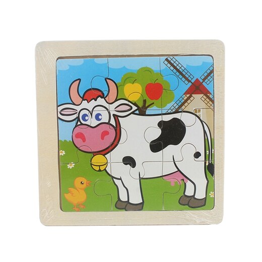 Kids Toy Wood Puzzle Small Size 11*11cm Wooden 3D Puzzle Jigsaw for Children Baby Cartoon Animal/Traffic Puzzles Educational Toy: cattle