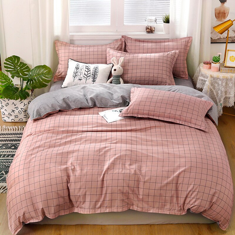 Japanse Beddengoed Set,220 × 240 Dekbedovertrek Set Met Kussensloop, 175 × 220 Dekbedovertrek, king Size Bed Cover, Roze Plaid Deken Cover